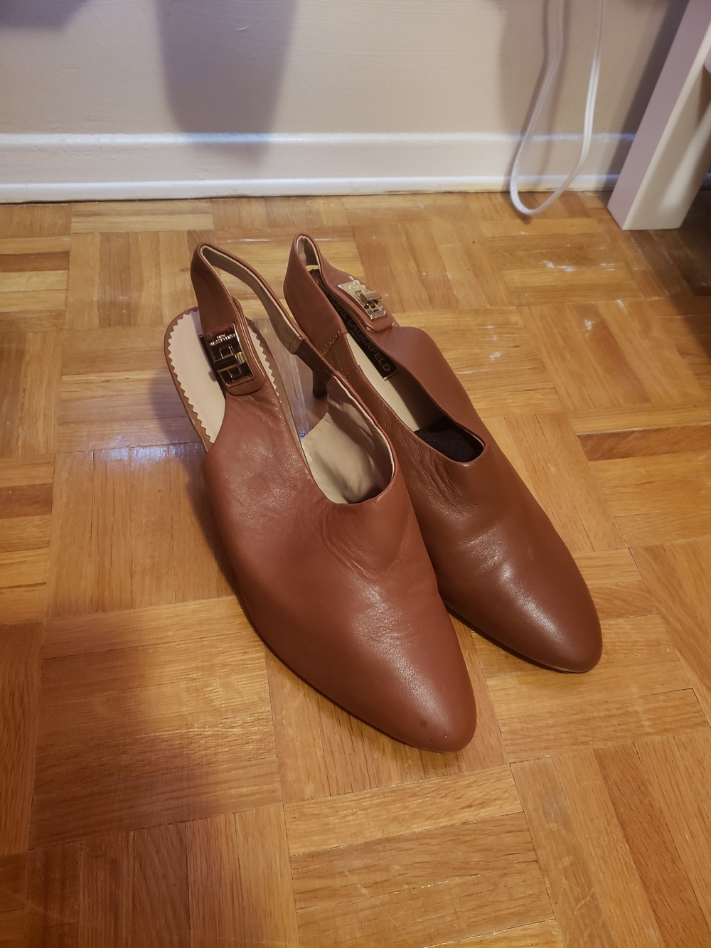 Karl Lagerfeld Brown Pointed-Toe Slingback Flats